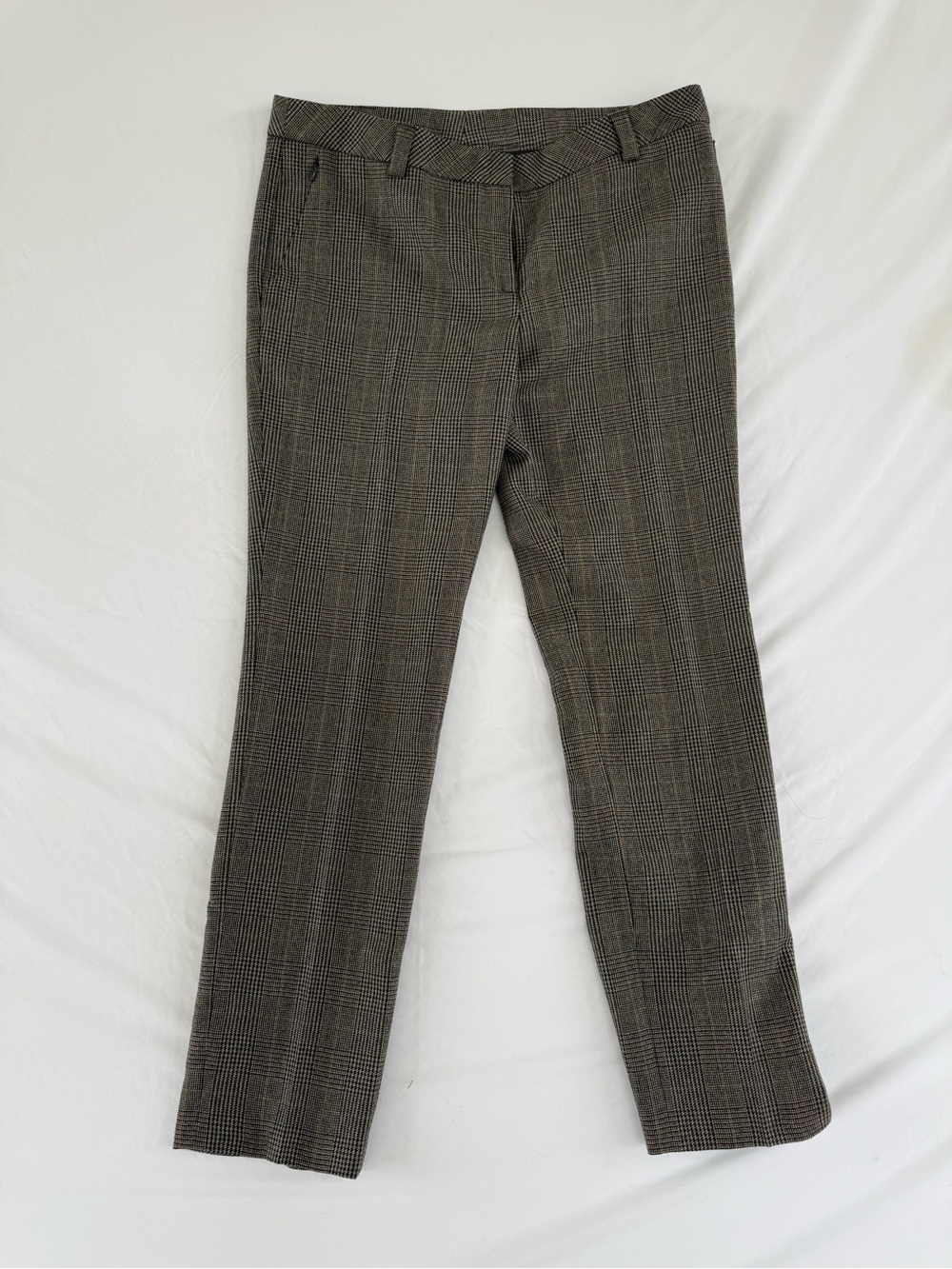 Akris Wool Cashmere Trousers Women’s Dress Pants Houndstooth Check Plaid Grey